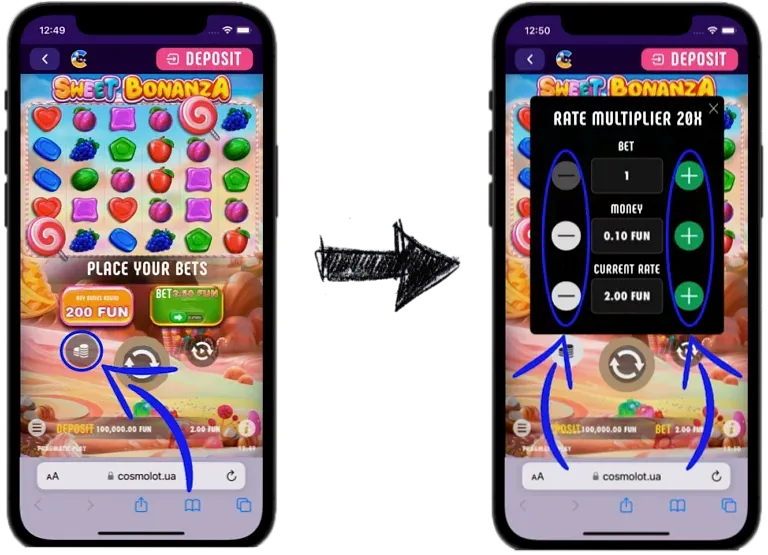 Sweet Bonanza set bet step 1